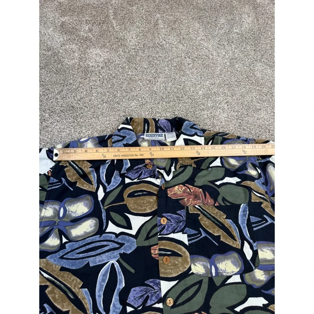 Reservoir Mens Medium Cotton Tropical Floral Hawaiian‎ Shirt Green Blue